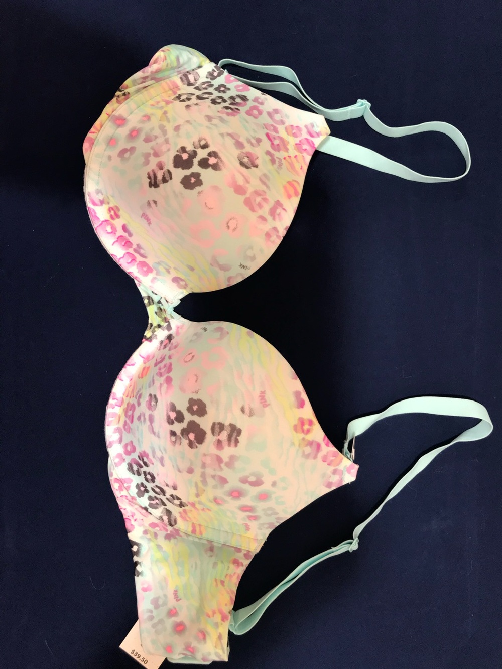 Victoria's Secret Pastel Leopard Molded Bikini Top with Mint Straps
